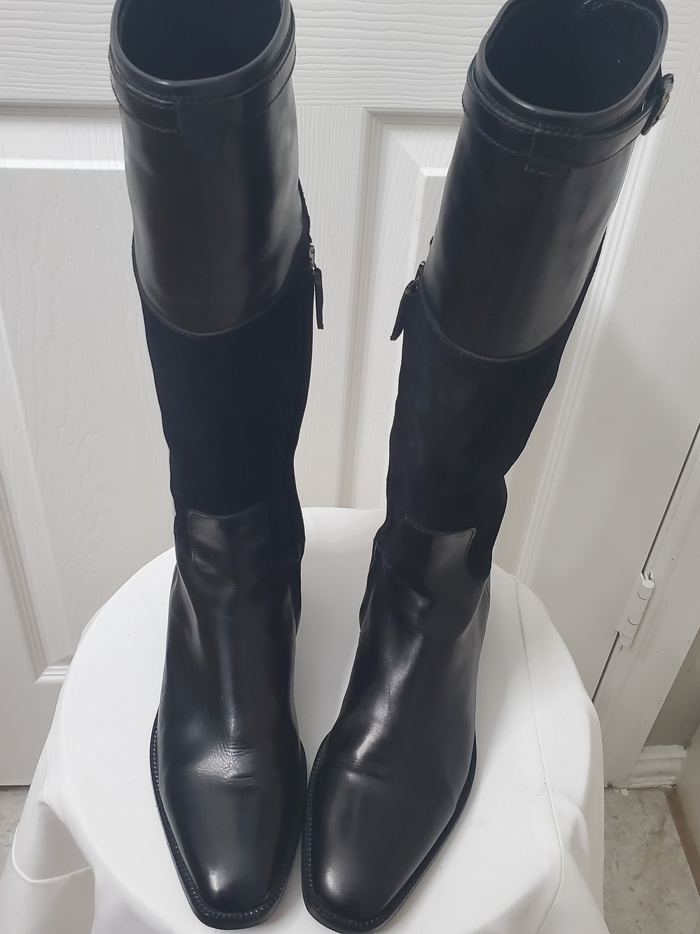 Ralph Lauren Black Leather & Suede Knee Boots